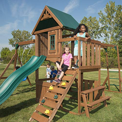 Swing-N-Slide Fremont Wooden Swing Set with Slide Brown