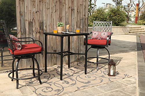 PHI VILLA Patio Outdoor Swivel Bar Stools Set of 4 with Cushion and Armrest Red