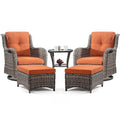 Gardenbee 5 Piece Outdoor Patio Furniture Set Wicker Conversation Set with Swivel Rocking Chairs and Ottomans Orange