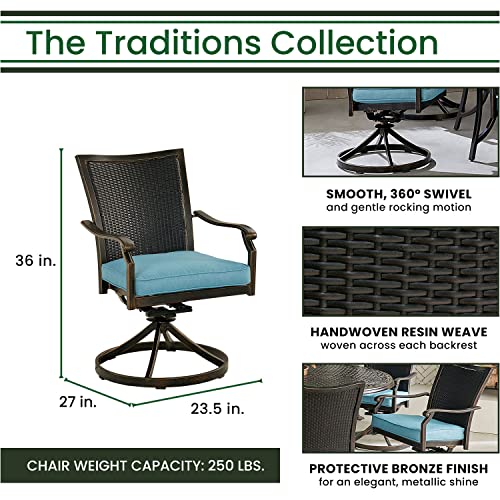 Hanover Traditions 3-Piece Patio Bistro Set with Cushioned Wicker Back Rocker Chairs and Round Table Blue