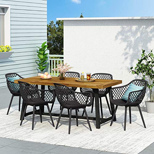 Christopher Knight Home Patrice Outdoor Dining Set Black + Sandblast Black