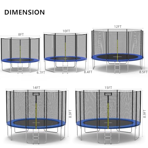 AOTOB 14 FT Trampoline with Safety Enclosure Net & Ladder Navy Blue