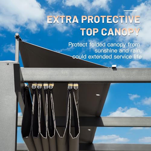 ANTSKU 11x16 FT Outdoor Pergola with Retractable Canopy Dark Grey