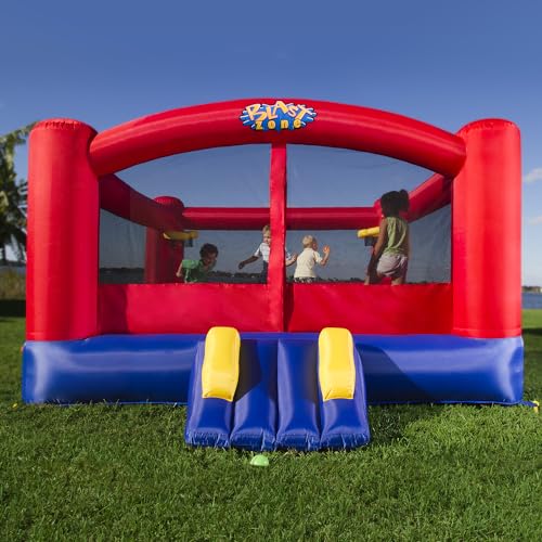 Blast Zone Double Play Inflatable Dual Hoops Bounce House with Blower Red