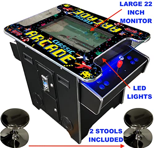 TOP US VIDEO ARCADES Full Size Cocktail Arcade Machine 2 Player 412 Games 22" LCD with Stools Black