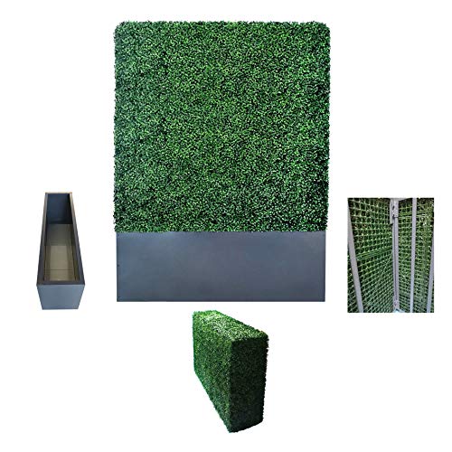 AGPL Artificial Boxwood Hedge Wall with Stainless Steel Planter Box Green 48"W x 12"D x 67"H