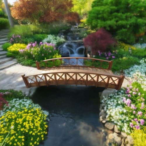 SamsGazebos Swan Wood Garden Bridge with Cross Halved Lattice Railings 8' Brown