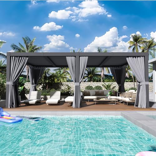 Jolydale Louvered Pergola 12ft x 20ft Aluminum with Adjustable Top Gray