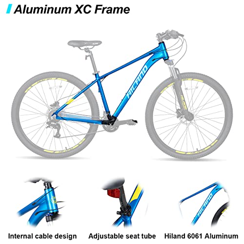 HH HILAND Hiland 29 inch Mens Mountain Bike, 17/19 inch Frame, Hydraulic Disc-Brake, Lock-Out Suspension Fork, 16 Speeds Trail Bike Light Blue