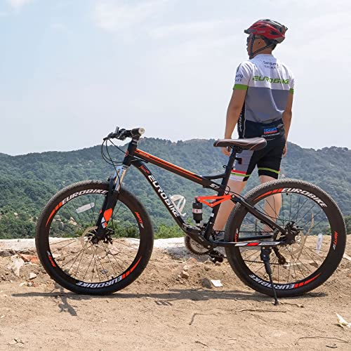 EUROBIKE Full Suspension Mountain Bike 21 Speed Bicycle 27.5" Men's Disc Brakes Orange