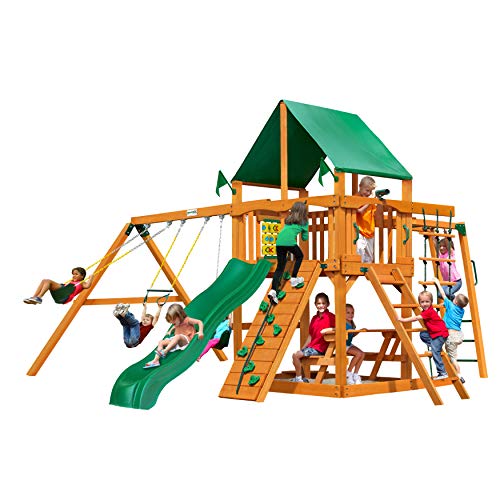 Gorilla Playsets Navigator Wooden Swing Set with Green Canopy Brown