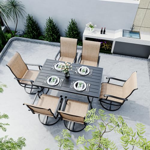 Pamapic 7-Piece Patio Dining Set with 6 Swivel Chairs Beige