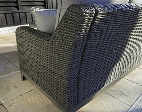 Signature Design by Ashley Outdoor Elite Park Patio Wicker Loveseat with Cushion Grey