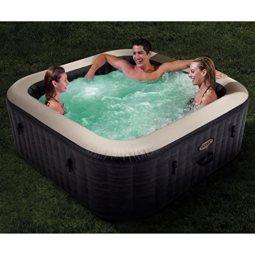 Intex PureSpa Plus Greystone Inflatable Square Hot Tub with Maintenance Kit & Seats Gray