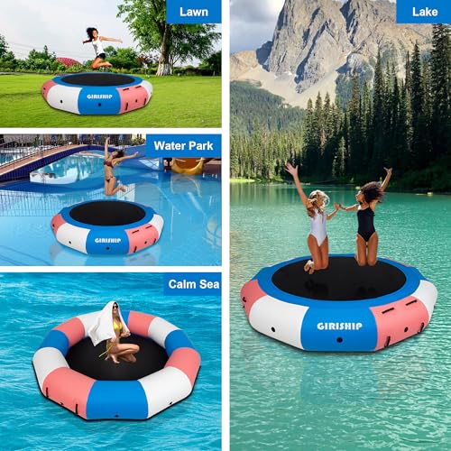 GIRISHIP Inflatable Water Trampoline 15FT with Electric Pump Blue-Pink-White