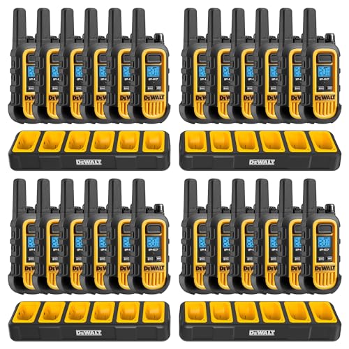 DEWALT DXFRS300 Heavy Duty Waterproof Walkie Talkies Black - 24 Pack with 4X Gang Chargers