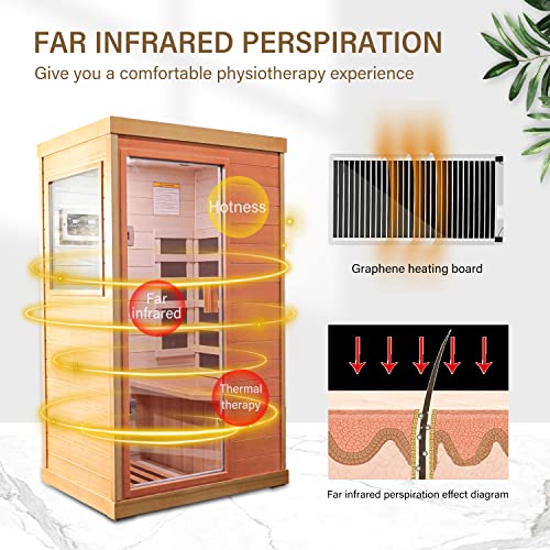 HOSAUNA Far Infrared Sauna 1-Person Canadian Hemlock Wood Indoor Spa 800W