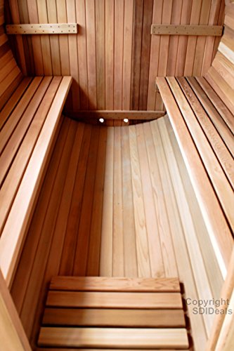None 6-Foot Canadian Outdoor Pine Wood 4-Person Barrel Sauna Wet/Dry SPA with 9KW Electric Heater and Lava Rocks