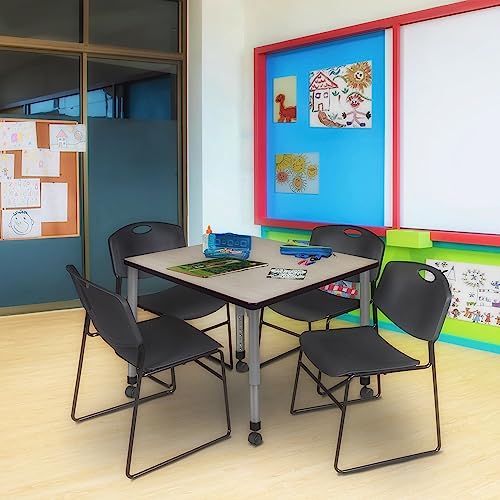 Romig Kee Height Adjustable Mobile Classroom Table Maple Top Grey Base