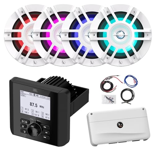 Enrock Marine Bluetooth AM/FM Radio with 4x 6.5" Multicolor LED Speakers and 4-Channel Amplifier