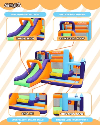 AirMyFun Inflatable Bounce House with Slide and Splash Pool Rainbow