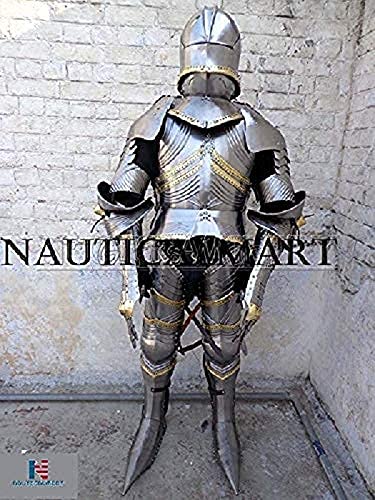 NauticalMart Full Gothic Functional Plate Knight Suit of Armor Wearable Costume Silver