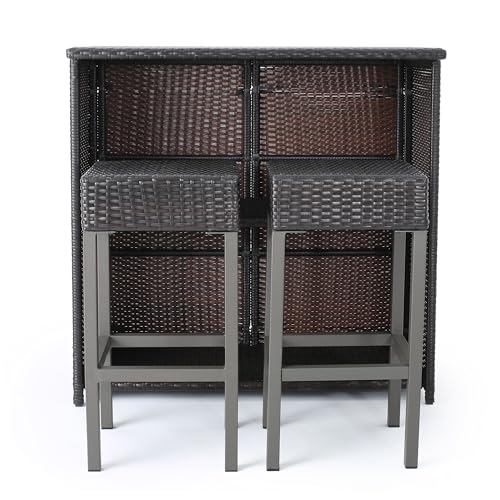 Christopher Knight Home Toranto Outdoor Wicker Bar Island Set 3-Pcs Multibrown