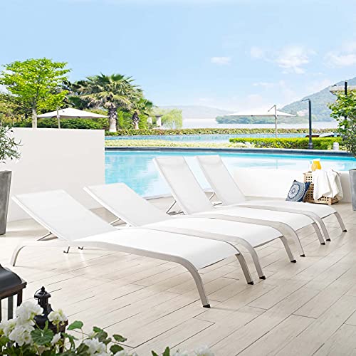 America Luxury - Outdoor Lounge Chair Chaise Set of 4 Aluminum Metal White