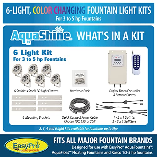 EasyPro Pond Products AquaShine 11 Watt Warm White LED Fountain Lights with Timer & Remote Control