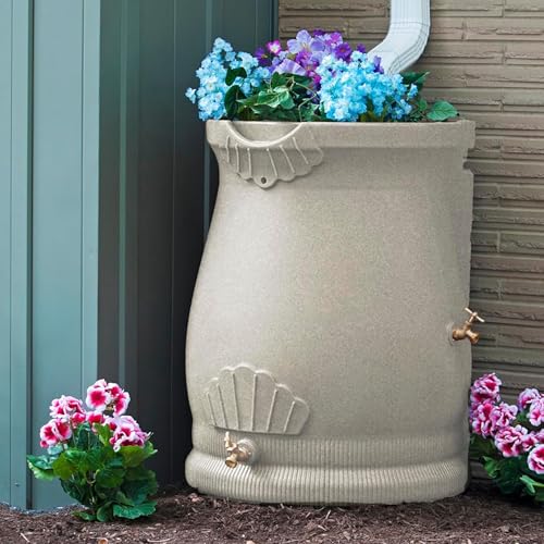 Good Ideas Rain Wizard 50 Gallon Rain Barrel with Planter Space and 2 Brass Spigots Sandstone (4 Pack)