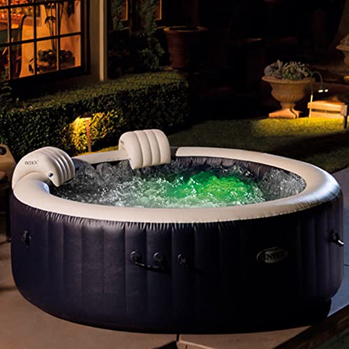 Intex Portable Inflatable Hot Tub Bubble Jet Spa with Tablet Mobile Phone Spa Tray Accessory, White Blue