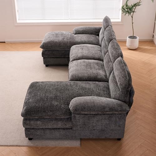 Klwenas Maec 111" U Shape Modular Sectional Sofa Grey