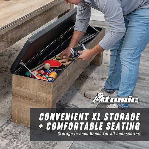 Atomic Hampton 3-in-1 Combo Table - Billiards, Ping Pong, Dining - Premium Black Felt, XL Bench - Tan