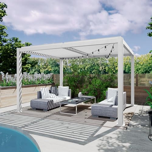 Kozyard Outdoor Louvered Pergola Aluminum Rainproof Gazebo with Adjustable Roof White