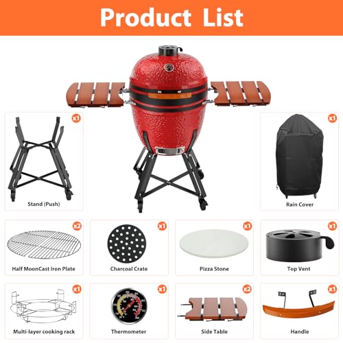 ROOMTEC 23.5-Inch Kamado Charcoal Grill Portable Camping Grill Blaze Red