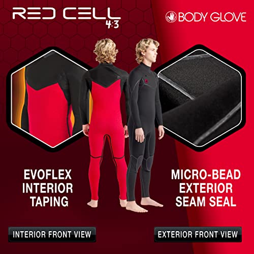 Body Glove Men's Red Cell 4/3mm Chest-Zip Full Wetsuit Black