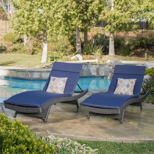 Noble House Salem Outdoor Adjustable Wicker Chaise Lounge Set of 2 Grey