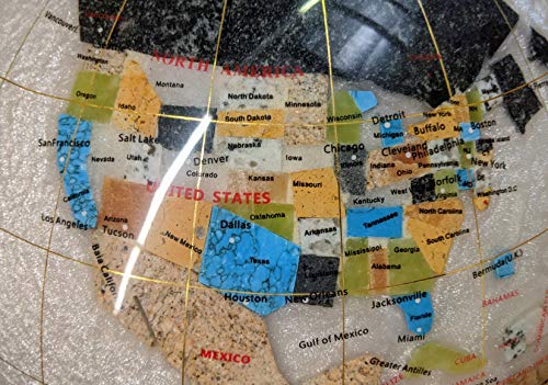 Unique Art Since 1996 Pearl Ocean Gemstone World Globe with Gold Tripod Pearl White