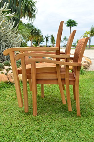 OnlineTeakFurniture 9 PC A Grade Outdoor Patio Teak Dining Set with 72" Round Table & 8 Naples Stacking Arm Chairs Brown