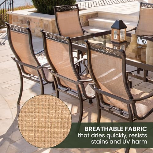 Hanover Monaco 9-Piece Outdoor Dining Set with Glass Table and 8 Chairs Tan