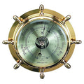 Bey-Berk Lacquered Brass Ship's Wheel Barometer with Beveled Glass Gray