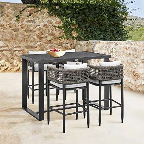 Armen Living Felicia Modern Outdoor Patio Bar Table and Stools Set, 5 Piece Black