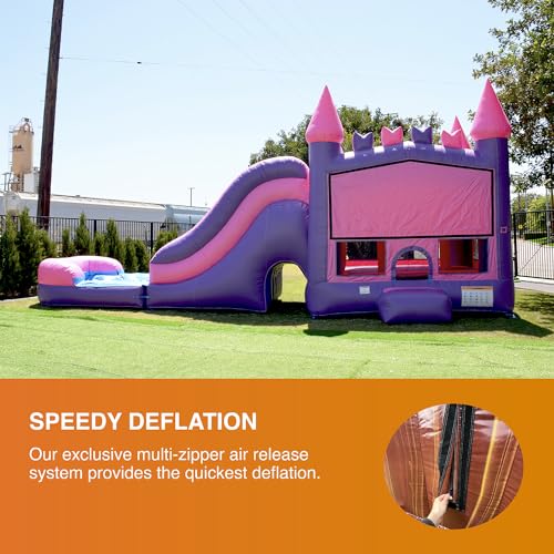 JumpOrange Commercial Inflatable Princess Bounce House Slide Combo with Blower Pink/Purple/Blue