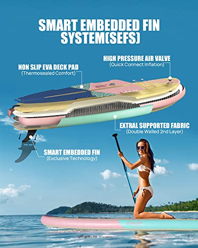 Highpi Inflatable Stand Up Paddle Board Vertically Center-Folded SUP Pink Wood