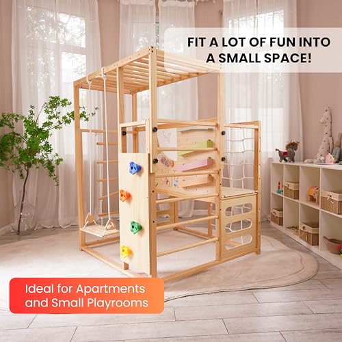 Avenlur Indoor Playground Montessori Gym – Alpine Wooden Jungle Gym for Kids Ages 2-8