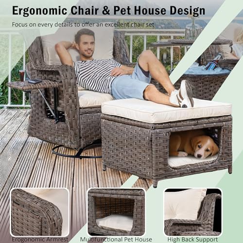 Merax Luxury Swivel Rocker High Back Patio Chair Set 5 Piece Beige