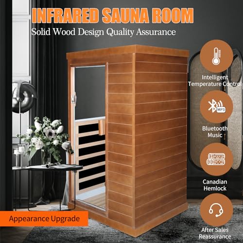 OUTEXER Far Infrared Sauna Home Spa Low-EMF Canadian Hemlock Wood 800W Red 35.2*27.6*61.6Inch