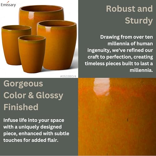 Emissary Bullet 18 in. Bright Orange Ceramic Round Planter with Drainage Hole