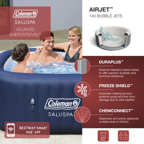 Bestway Coleman Hawaii AirJet Hot Tub with EnergySense Cover Blue + Spa Seat 6 Pack + SaluSpa Pillows 3 Pack