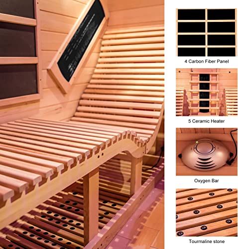 Gollense Infrared Sauna for Home with Recliner, Double Lounge Chairs, Canadian Red Cedar Wood 3400W Indoor Dry Sauna Room Yellow